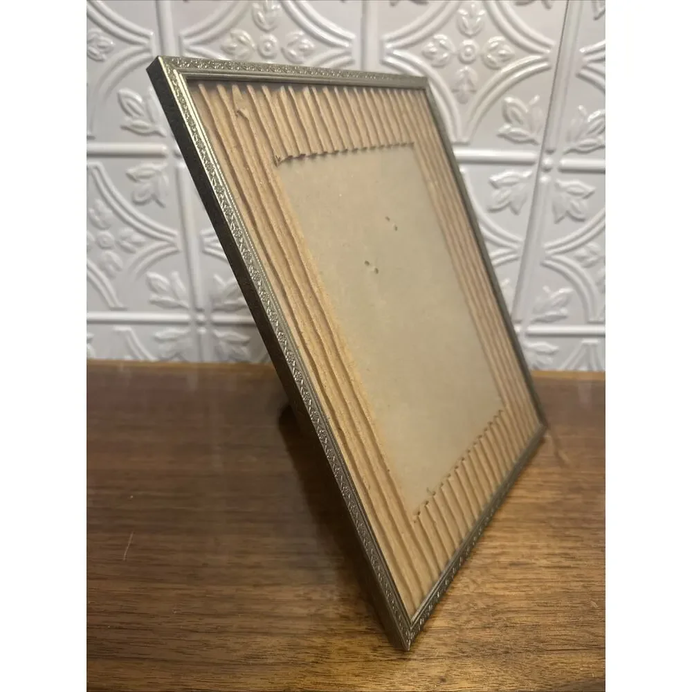 Vintage Metal Picture Frame Glass Easel Gold Tone Ornate Design 8x10 MCM Decor